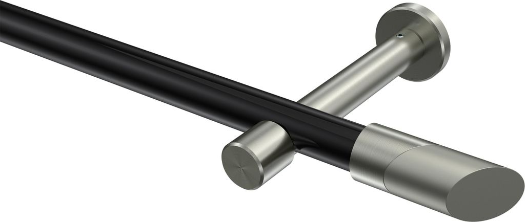 Interdeco Gardinenstange / Vorhangstange Schwarz / Edelstahl-Optik, Typ Prestige Verano (Schräge Bicolor) ohne Ringe, 20 mm Ø 1-läufig, 100 cm