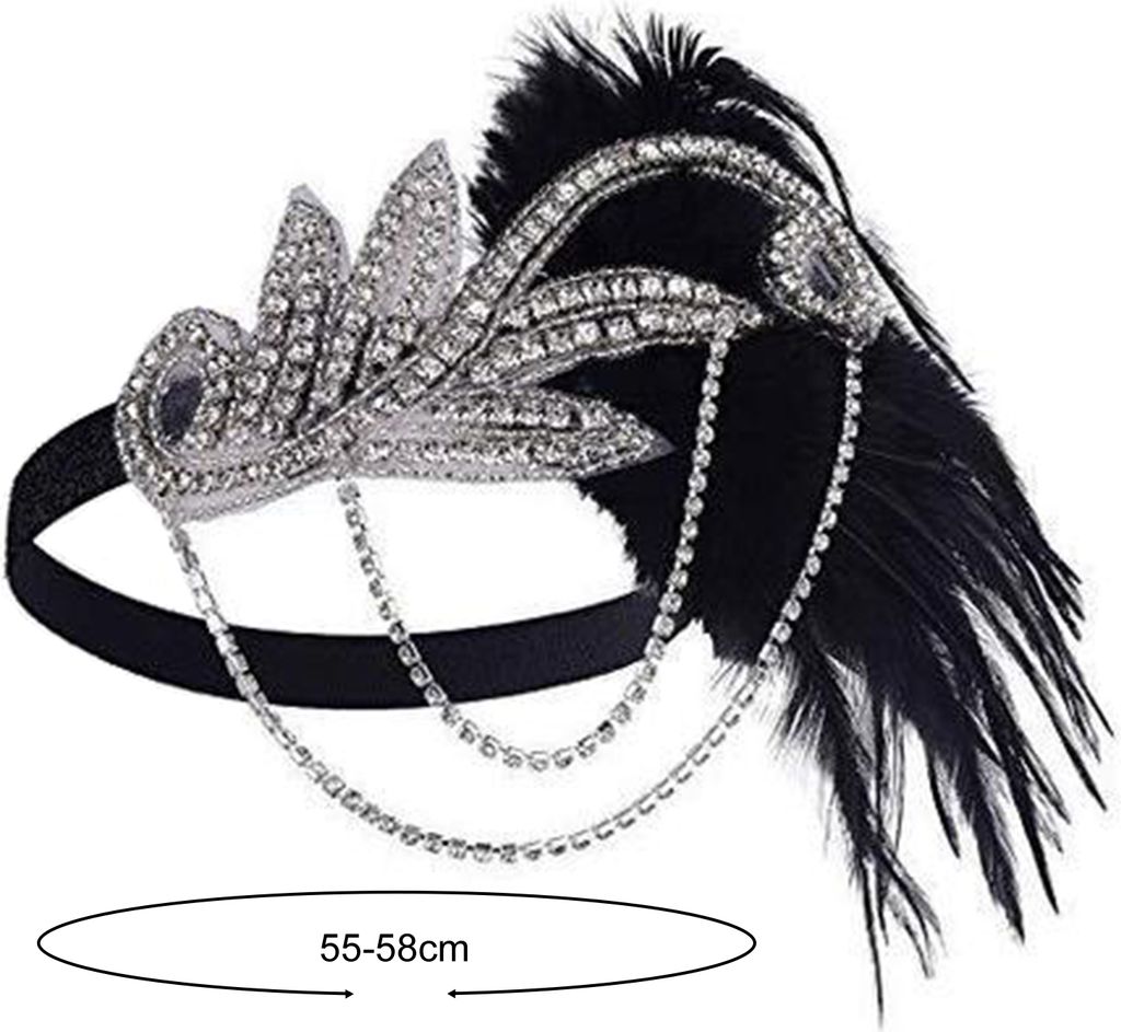 Feder-Stirnband im Vintage-Stil der 1920er Jahre, Flapper-Stirnband, Strass-Dekor, Kopfbedeckung für Partys, formelle Anlässe