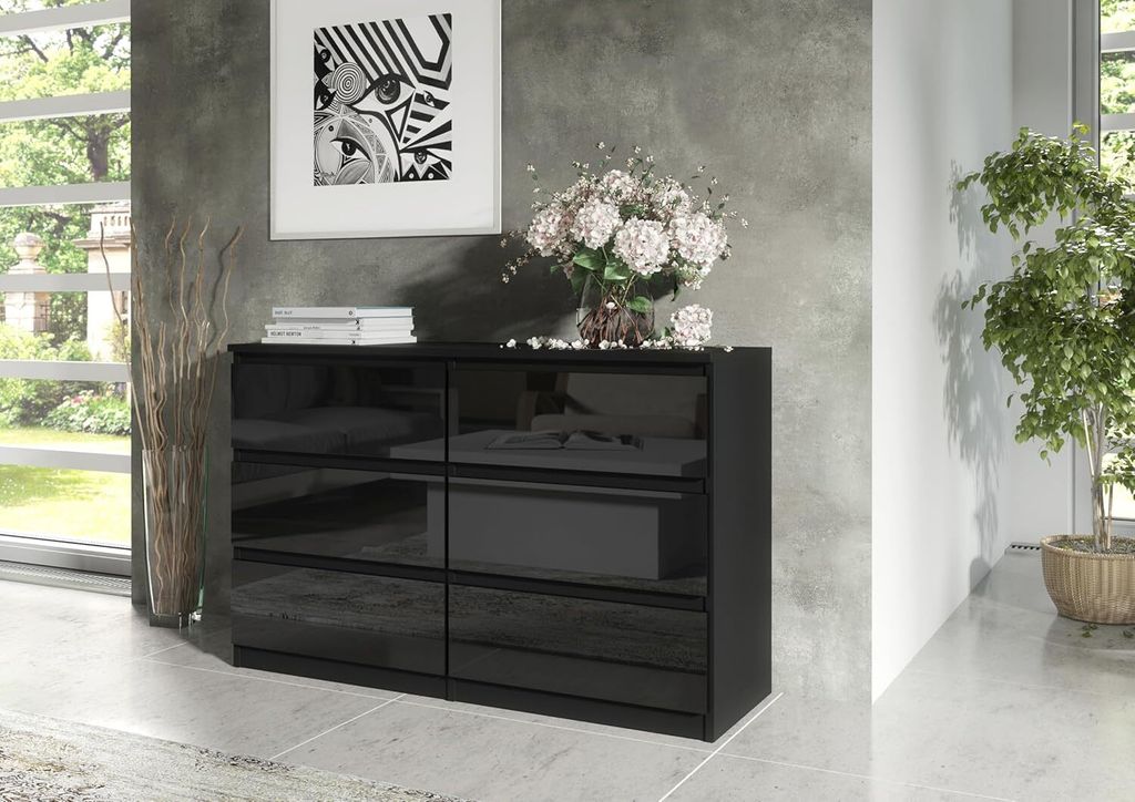 Meble Masztalerz Kommode Schwarz 70cm - 3 Schubladen Sideboard Für Wohnzimmer
