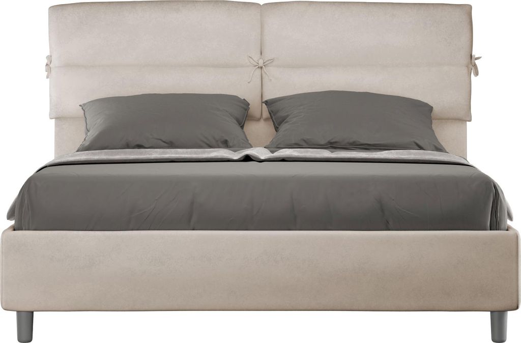 ITYHOME - Gepolstertes Bett mit Bettkasten 160x200 mit Mikrofaserbezug Sandfarbe Nandy