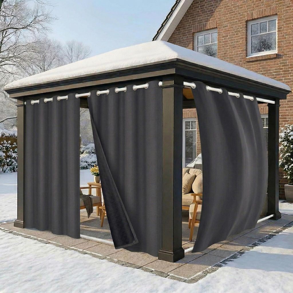 Verdunklung Vorhang Winter Outdoorvorhänge Thermoisoliert Wasserdicht Vorhänge Gadinen, 1 Stück, Grau, B132xH213cm
