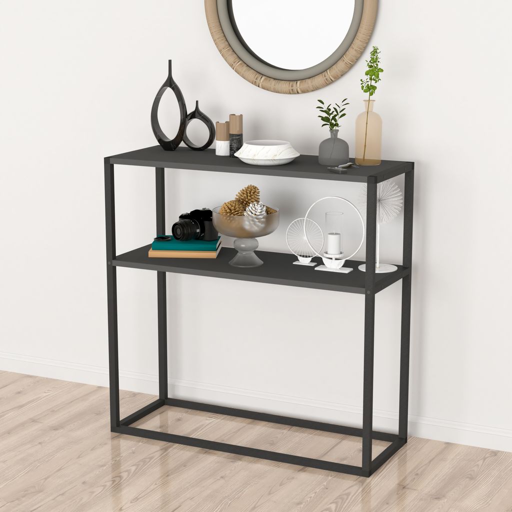 Konsolentisch Hemsedal Couchtisch mit 2 Ablagen aus Metall und Spanplatte Aufbewahrungsregal 90 x 90 x 33,5 cm Flurtisch Eingangstisch in Industrie...