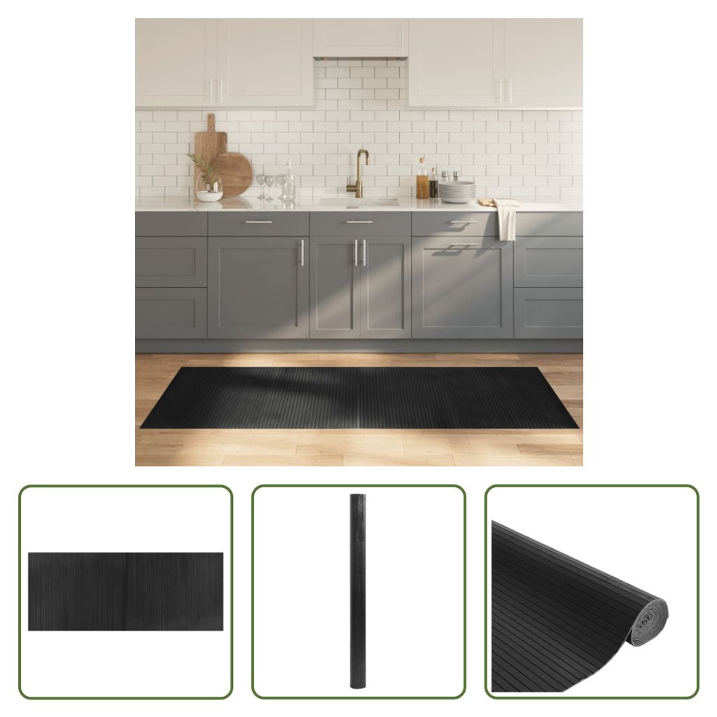 The Living Store Teppich Rechteckig Grau 80x200 cm Bambus