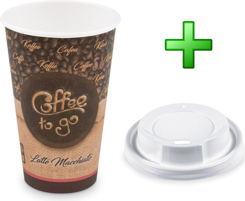 100x Kaffeebecher XL 'Coffee To Go' Latte Macch mit Trinkdeckel 400ml 510ml