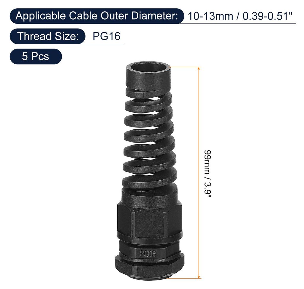 5 Stš¹ck Wasserdichte Kabelverschraubung, PG16 Nylon Kabeldurchfš¹hrung Spiralfeder Kabelgelenk mit Dichtung fš¹r 10-13mm Drahtgewinde Kabelb...