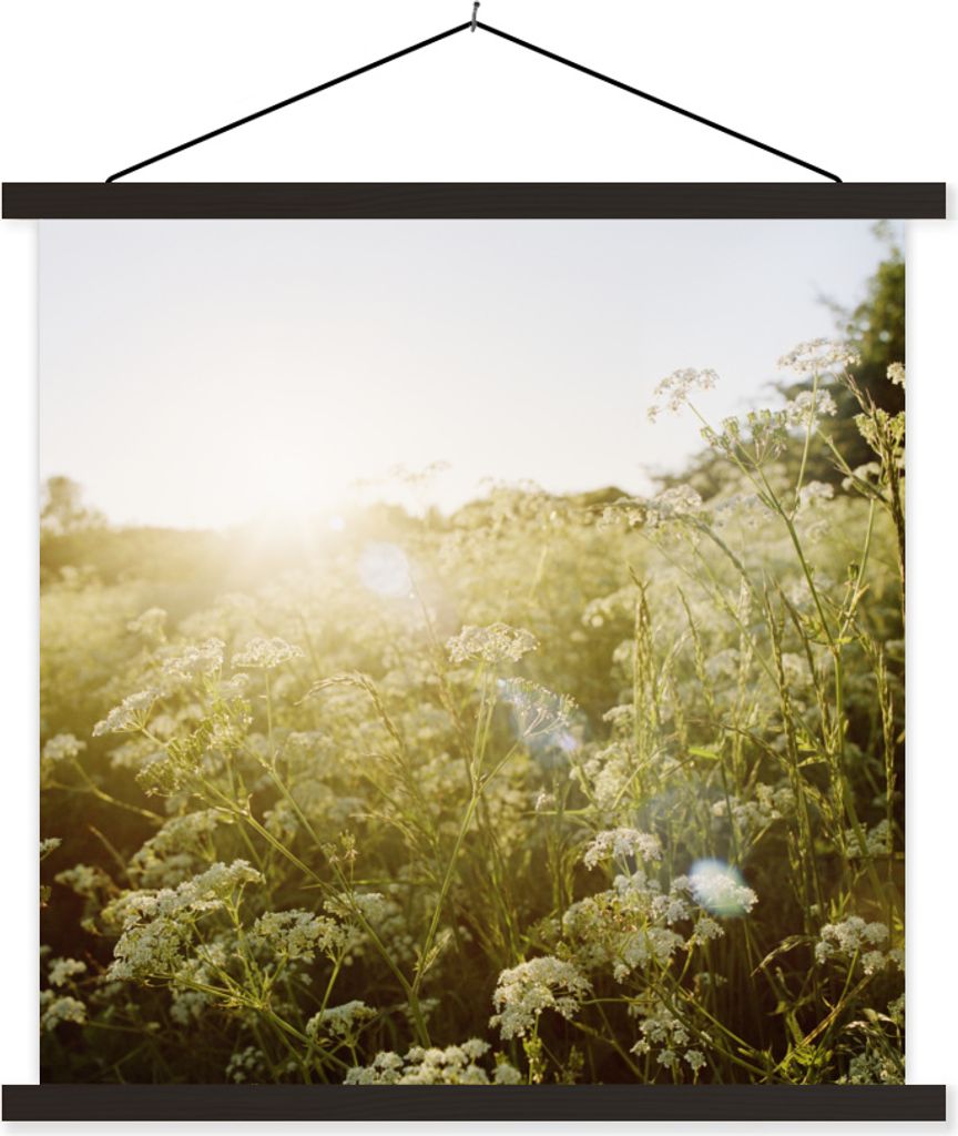 MuchoWow Textilposter Blumen - Weiß - Frühling 60x60 cm mit schwarzem Rahmen - Posteraufhänger