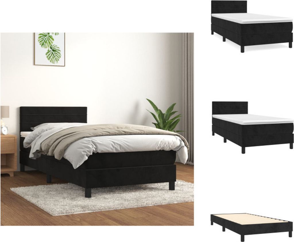 vidaXL Boxspringbett mit Matratze Schwarz 90x200 cm Samt - Betten & Bettgestelle