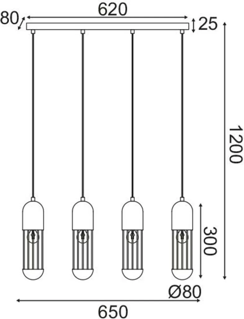 Suspension 4 sources E27 en métal blanc 65cm LAB HM174P65WH ACA Lighting - 2