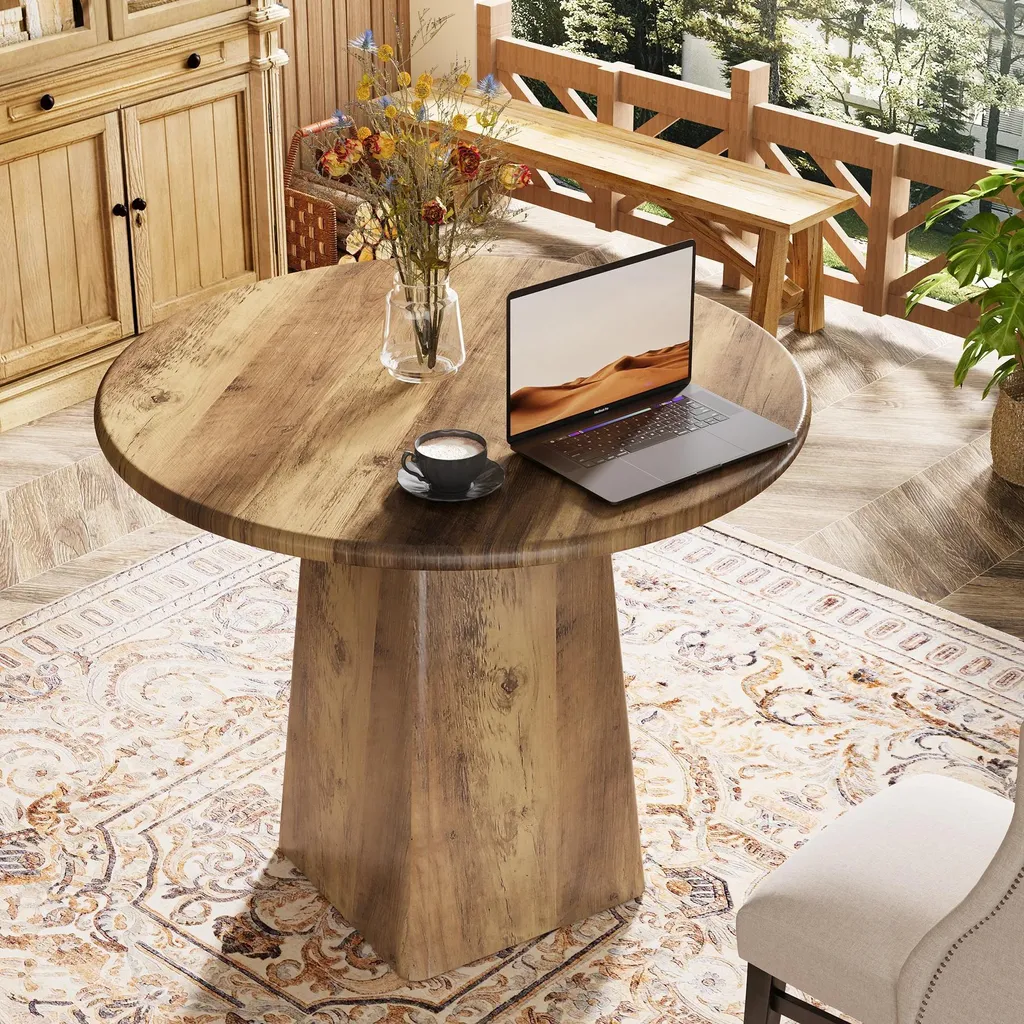 Table gain de place ronde marron 80 cm pour optimiser l'espace