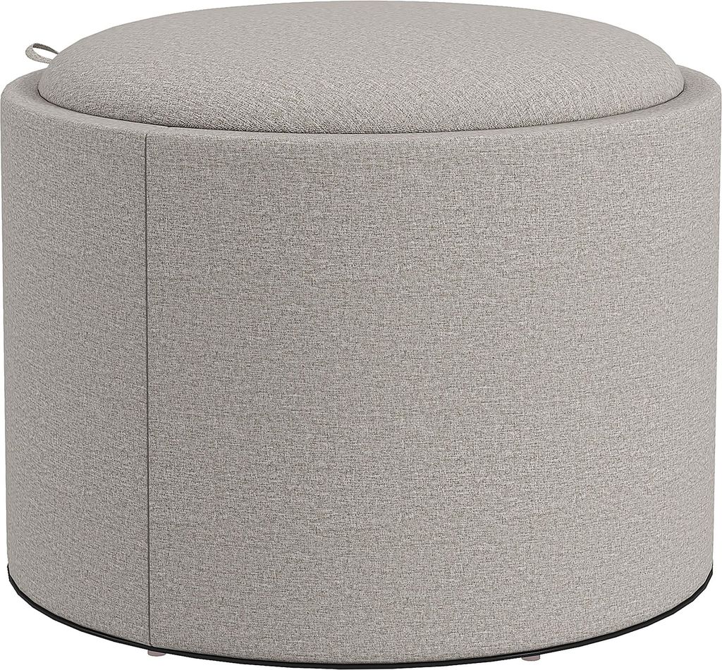 Hocker Polsterhocker, Leinen, versteckter Stauraum, umkehrbarer Deckel, 56cm x 56 cm x 42 cm, Hellgrau + Natur