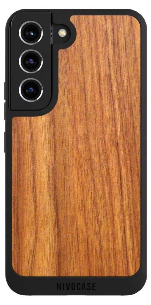 NIVOCASE Handyhülle für Samsung Galaxy S22 Hülle NIVOpure Case Schwarz Holz Holzoptik Lärche