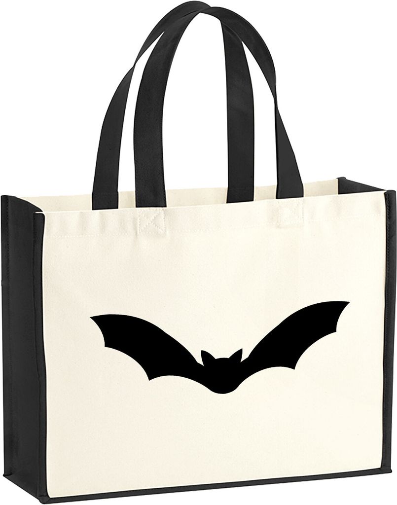 Huuraa Jutetasche Fledermaus Silhouette 21 Liter Black Jute und Baumwolle Einkaufstasche Geschenkidee