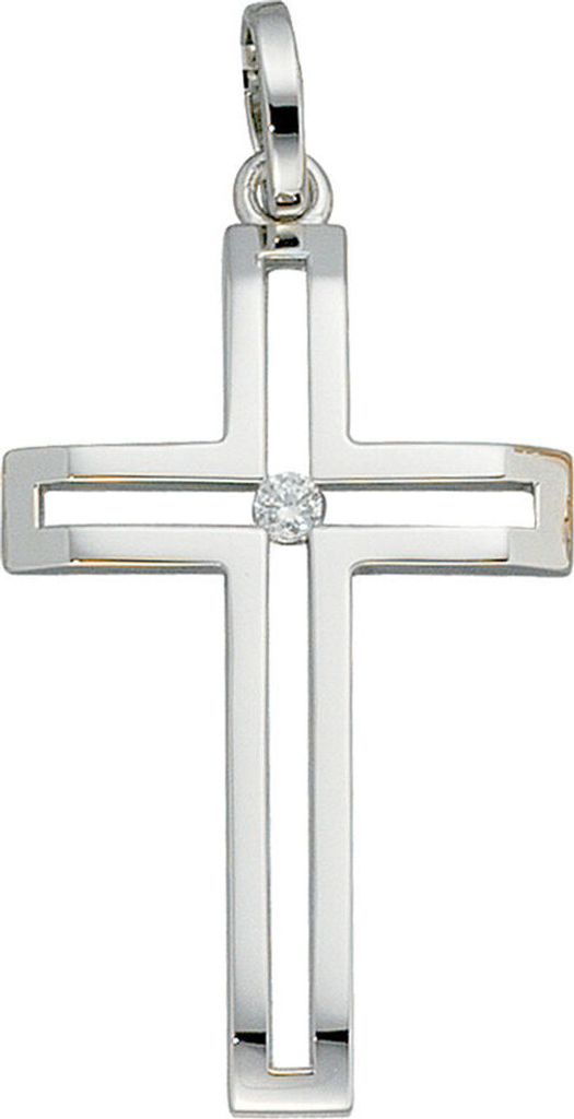 Kreuzanhänger Anhänger Kreuz mit Diamant 585 Weißgold Halsschmuck für Damen