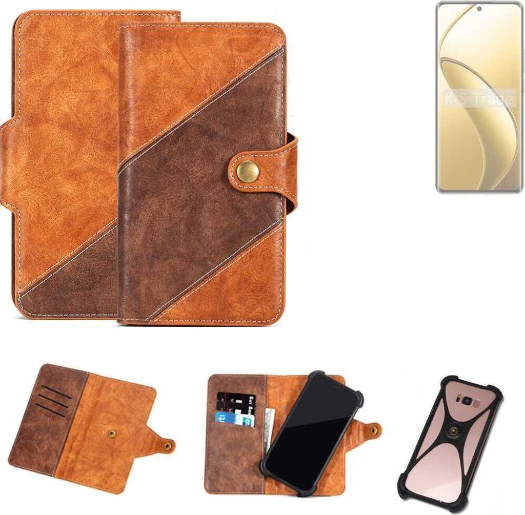 K-S-Trade Handyhülle Schutzhülle Bookstyle Case Wallet-Case kompatibel mit Realme 12 Pro+ Cover Klapphülle Kantenschutz Smartphone dunkelbraun