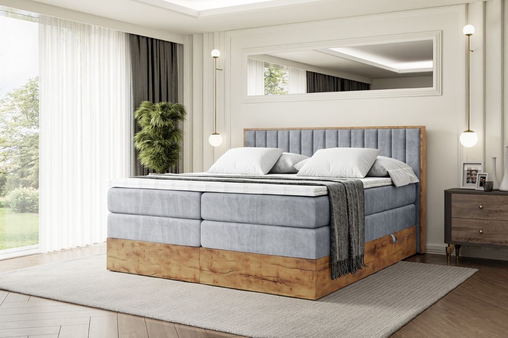 ALTDECOR Boxspringbett mit Matratze und Lattenrost, Topper, Polsterbett mit Bettkasten, Bett mit Stauraum H3- und H4- Matratze, Doppelbett, Springb...