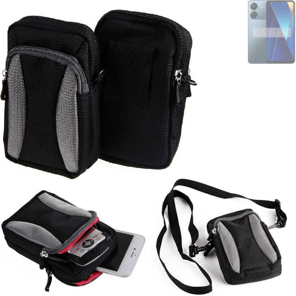 K-S-Trade Holster Schutz Hülle kompatibel mit Xiaomi POCO C65 Handy Hülle Gürteltasche Umhängetasche mit Zusatzfach schwarz