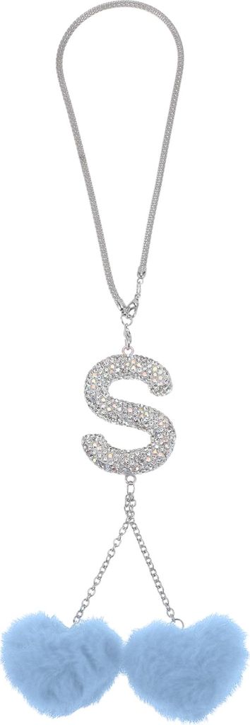 1 Stück Metallimitat Strassimitat Diamant Buchstabe S Herzform Pompon Anhänger Auto Rückspiegel Anhänger Zubehör Auto Hängeschmuck Blau