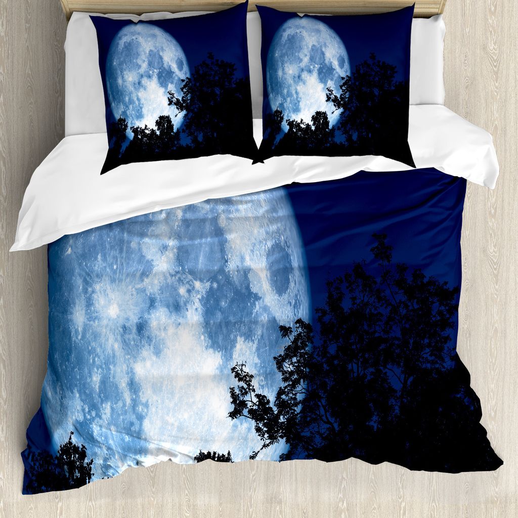 ABAKUHAUS Vollmond Bettbezug Set für Einzelbetten, Mond Beaming in The Woods, Milbensicher Allergiker geeignet mit Kissenbezug, 155 cm x 220 cm - ...