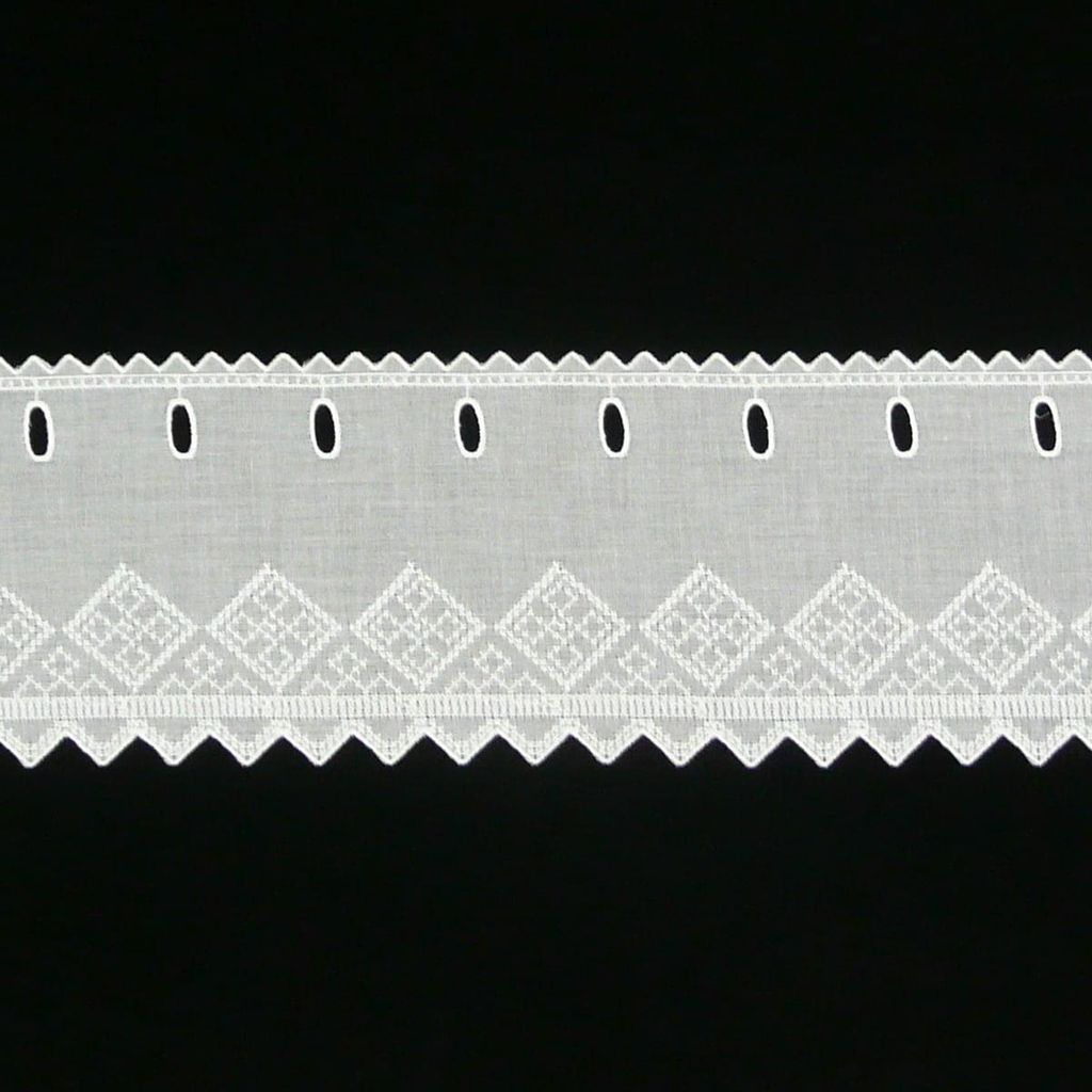 Scheibengardine Batist mit Rauten Stickerei weiß 17cm hoch