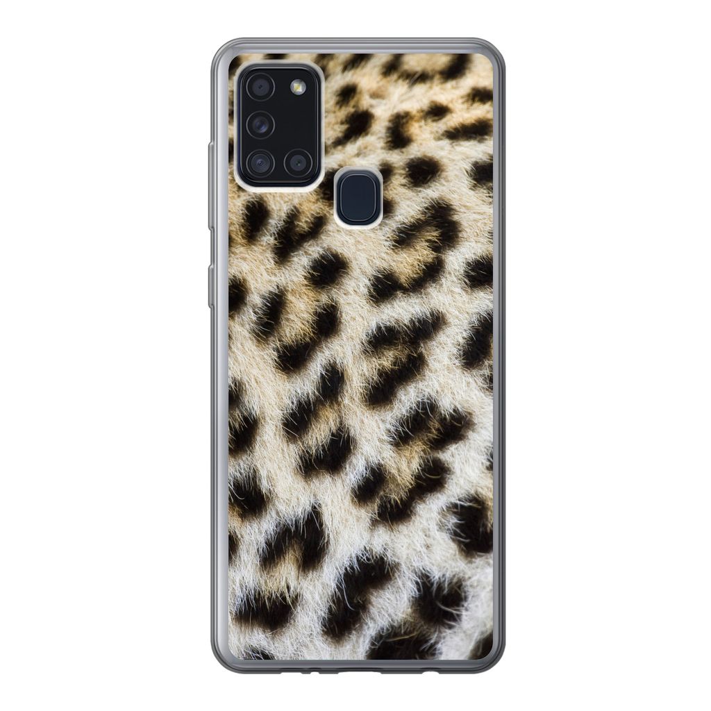 MuchoWow Handyhülle Schutzhülle Hülle für Samsung Galaxy A21s Nahaufnahme Mantel Leopard Silikon Softcase Handy Hülle - Hartschale