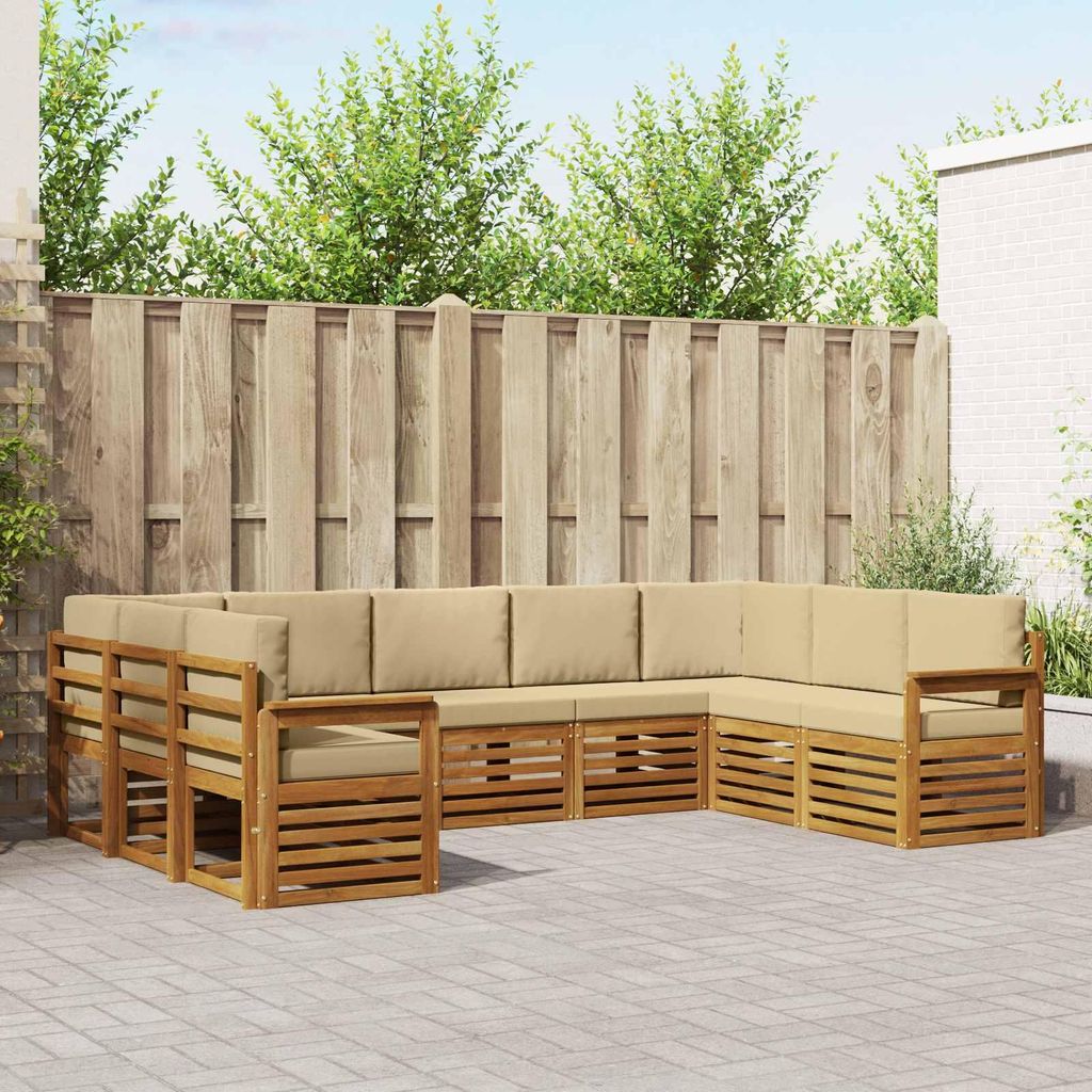 (Robust Möbel)Sofagarnitur - CLORIS - Balkonmöbe/Sitzgruppe - 9 pcs - Moderne Design - Natur und Beige Massivholz Akazie - Gartensofas NeuMö...