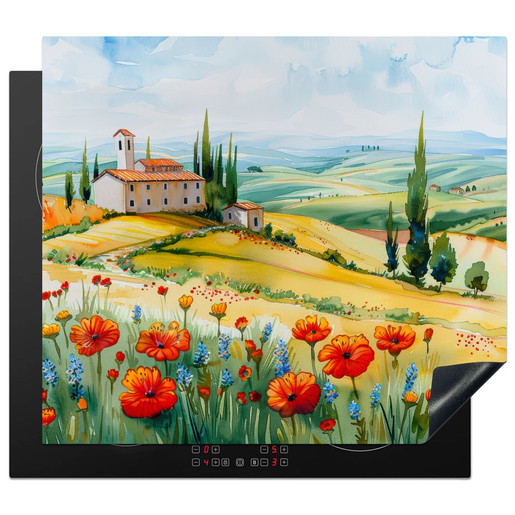 KitchenYeah Herdabdeckplatte Blumen - Landschaft - Natur - Malansicht , 59x51cm, Küche Deko, Glaskeramikkochfeld Herdabdeckung, Abdeckplatte fù...