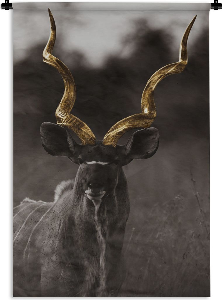 MuchoWow Wandteppich Wandbehang Hirsch - Geweih - schwarz - gold 120x180 cm Tapisserie Dekoration Wandtuch - Schlafzimmer - Dekorationen für das...