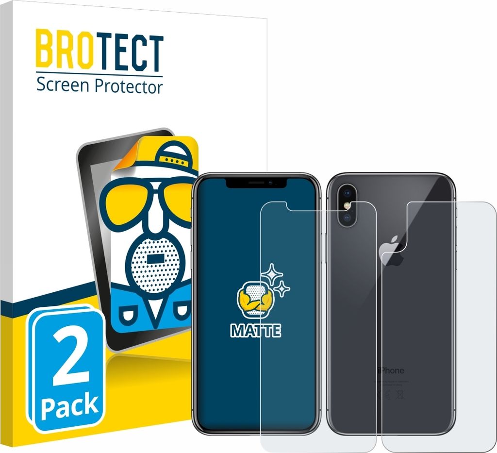 2x BROTECT Schutzfolie für Apple iPhone X / Xs (Vorder + Rückseite) Displayschutz Displayschutzfolie Folie Matt Entspiegelungsfolie