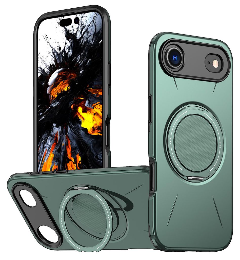 Magnetisch Hülle für iPhone Air, Stoßfeste Weich TPU und Hard PC Schutzhülle mit Ringhalter Ständer Grün