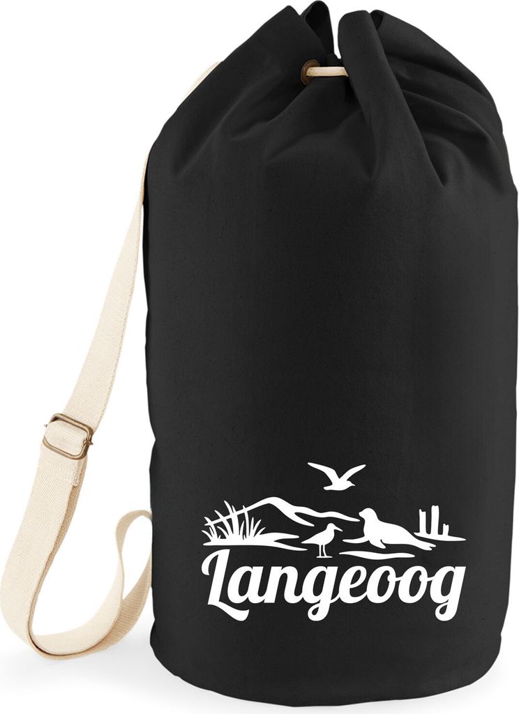 Huuraa Seesack Langeoog Strandmotiv 20 Liter Black Baumwolle Rucksack Geschenkidee
