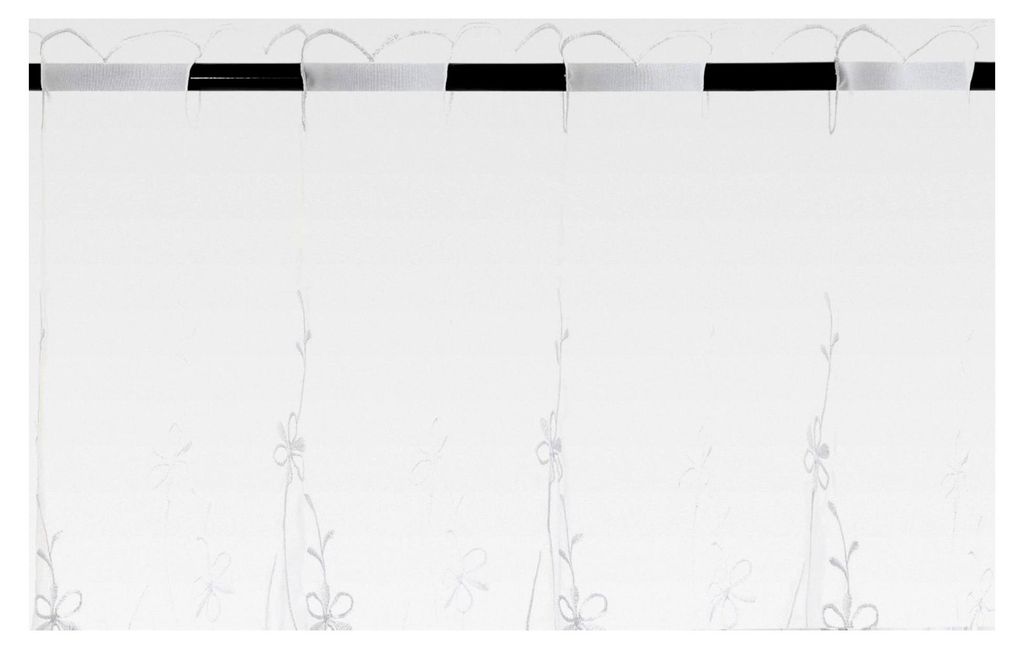 Transparente Bistrogardinen für die Küche - Kurzgardine im Landhausstil "Blumenzweig" mit Tunnelzug, BxH 90x45cm, Weiß