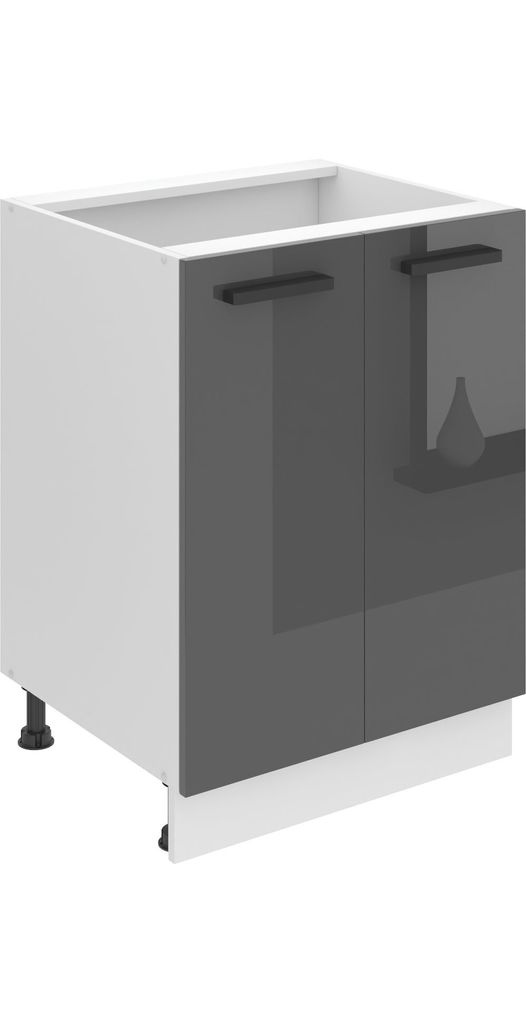 Belini Unterschrank Küche, Küchenunterschrank 60 cm Breite. SD2 Küchenunterschrank ohne Arbeitsplatte. Küchenschrank mit 2 Türen, Silber Hochg...