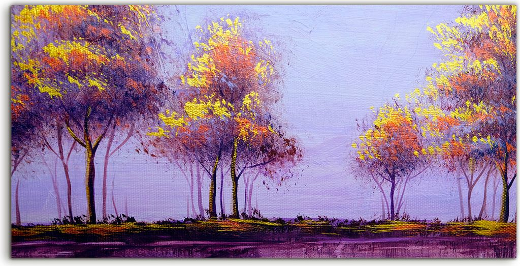 Coloray Spritzschutz aus Glas 140x70 Wandkunst Küchenrückwand Deko Landschaft Malerei Bäume Herbst