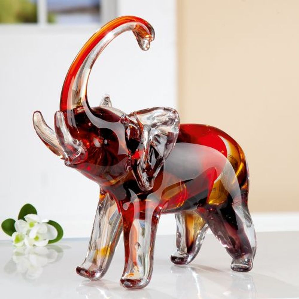 Gilde Glass Art, Figur, Elefant, Glas, rot, VE 2, L. 11 cm, Image du produit 