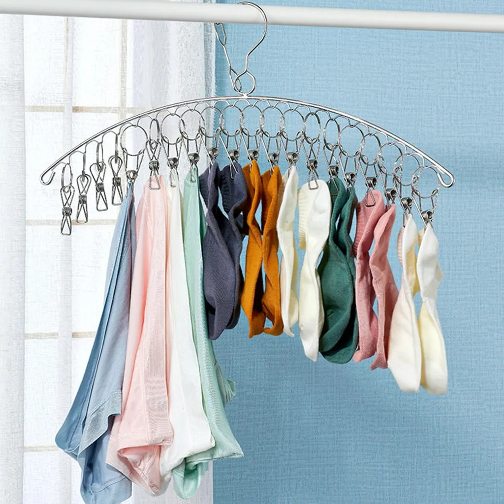 Séchoir à chaussettes suspendu en inox - 2 pièces avec pinces à linge intégrées