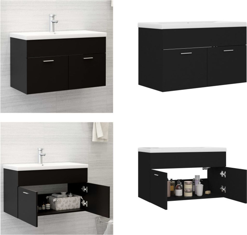vidaXL Waschbeckenunterschrank mit Einbaubecken Schwarz Holzwerkstoff - Waschbeckenunterschrank Mit Waschbecken - Waschbeckenunterschränke Mit Was...