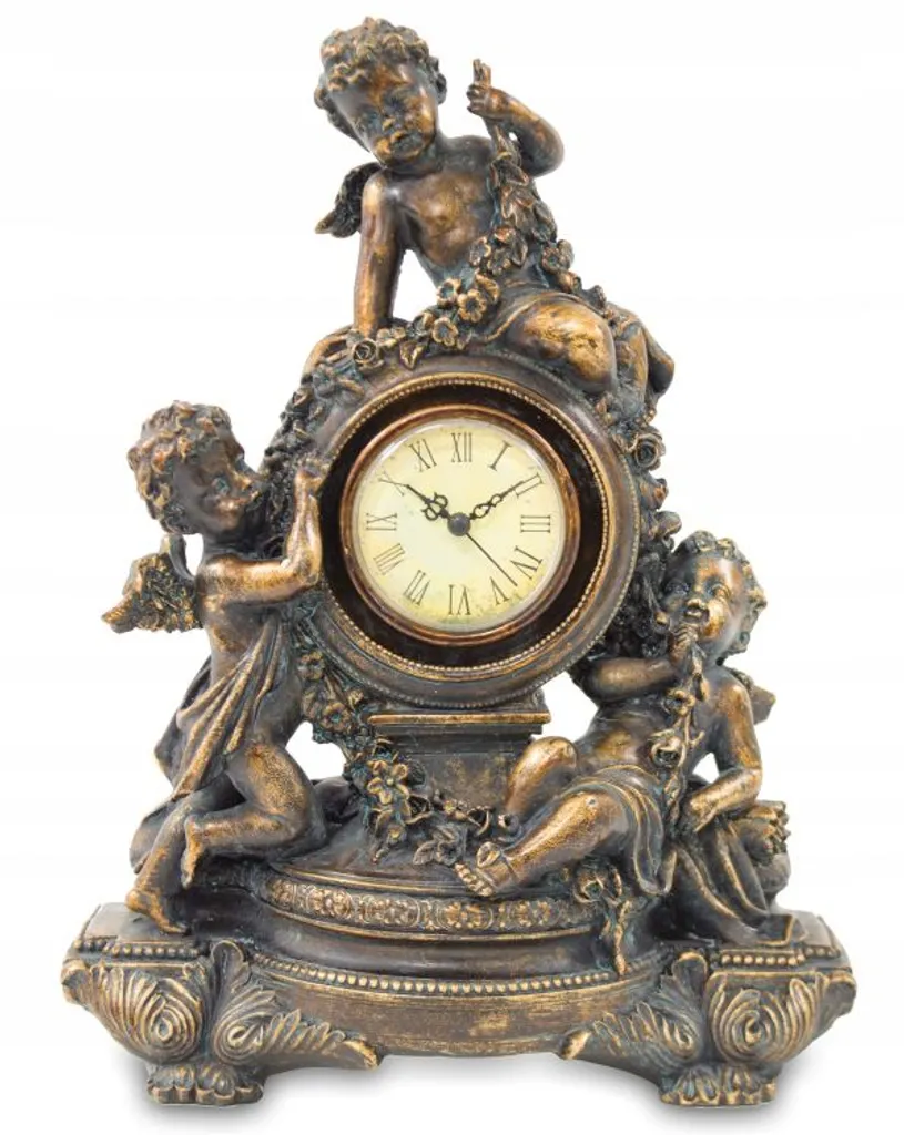 Pendule de table vintage avec ange déco - Horloge à poser rétro 29x21 cm