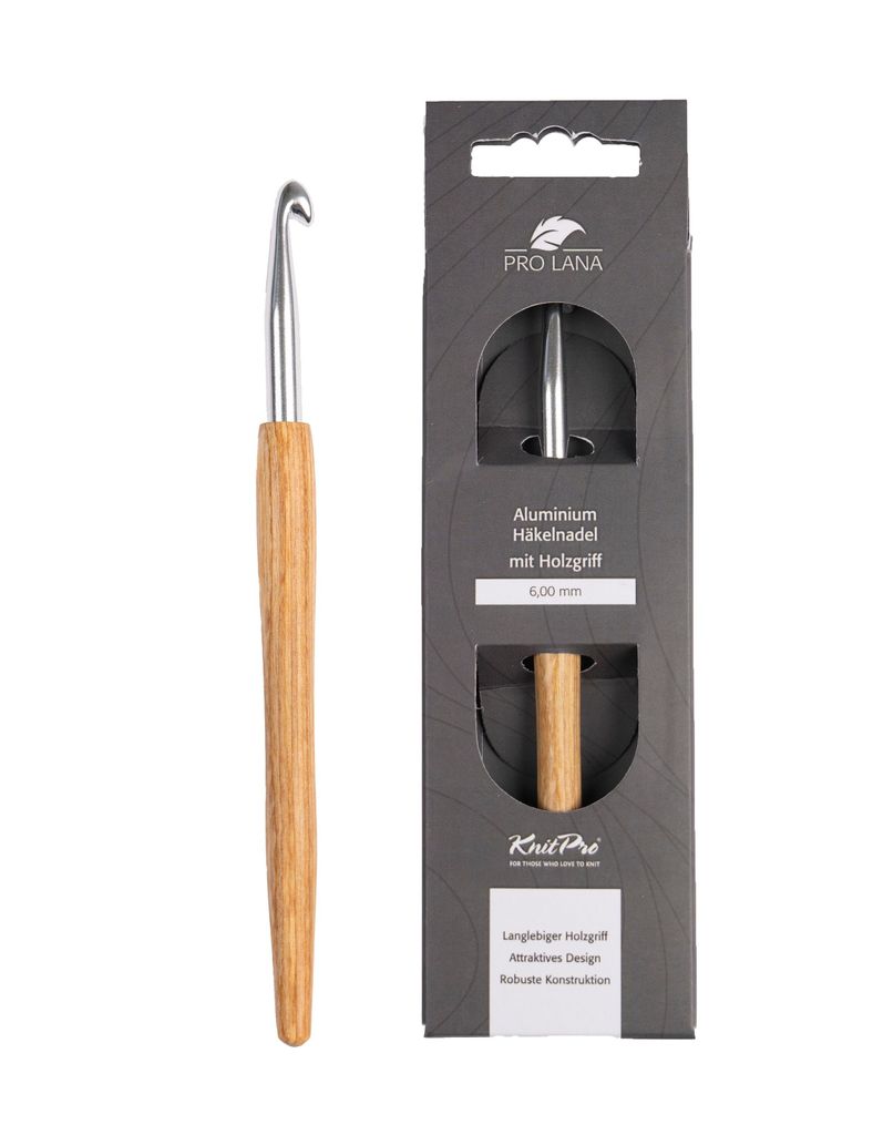 Pro Lana KnitPro NATURAL Aluminium Häkelnadel mit Birkenholzgriff 0,5 - 12 mm Durchmesser 6.0 mm