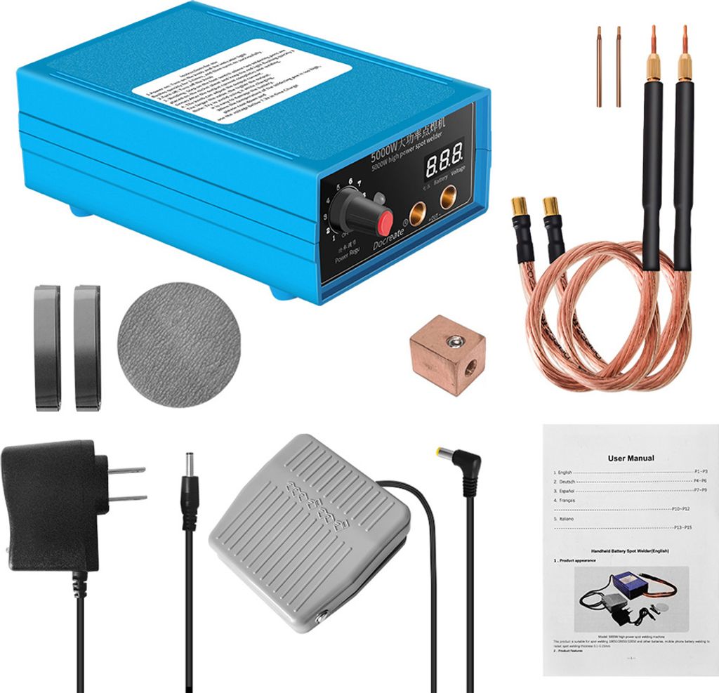 High Power 5000w Spot Schweißen Handheld Tragbare 0-800a Strom einstellbare Schweißer für 18650 Akku blau US-Stecker