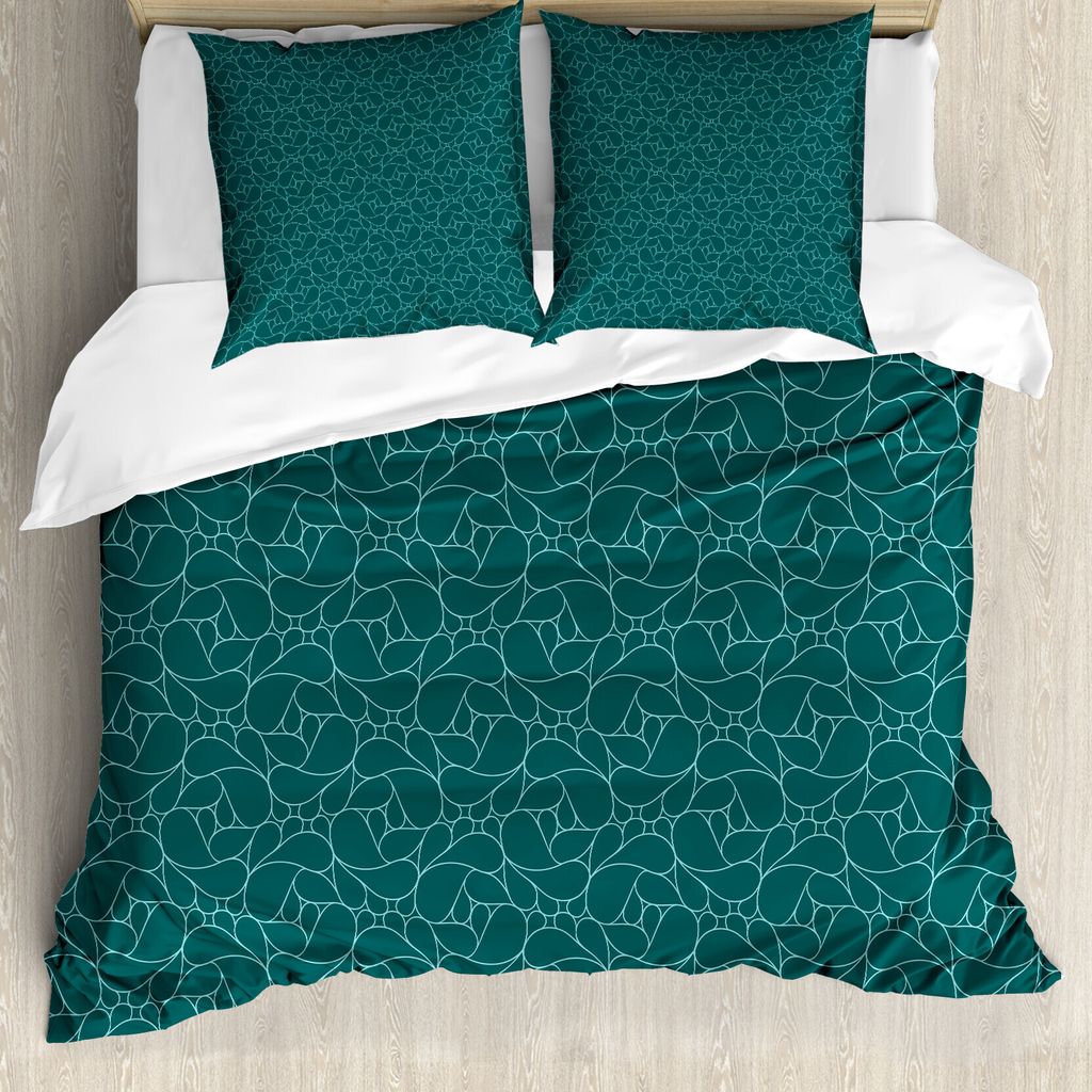 ABAKUHAUS Teal Bettbezugs Set Für Doppelbetten, Abstrakte Moderne Linie Art, Milbensicher Allergiker geeignet mit Kissenbezügen, Türkis Teal