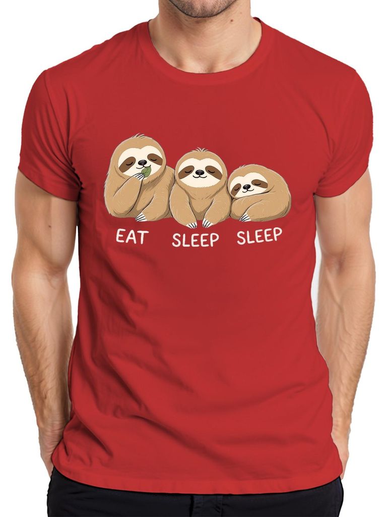 EAT SLEEP SLEEP Faultier drei süß entspannt Geschenk Geburtstag Herren T-Shirt, Rot, 3XL