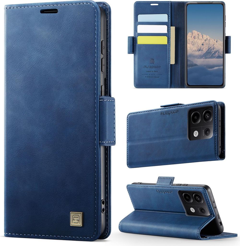 Lederhülle für Xiaomi Poco X6 / Redmi Note 13 Pro 5G, RFID Schutz Handyhülle mit Magnetverschluss, Kartenfächern und Ständer Blau