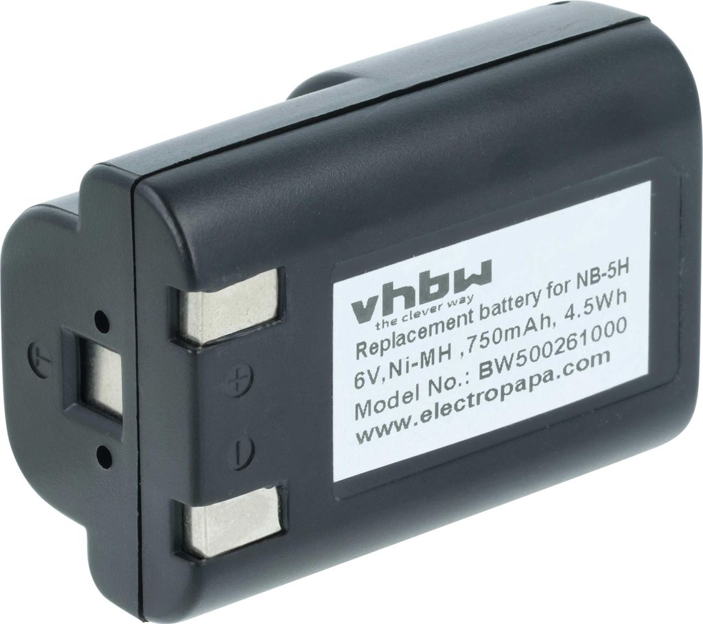 vhbw Akku kompatibel mit Canon PowerShot A520, 600N, A50, A5 (zoom), 600, S10, D350, S20 Kamera (750 mAh, 6 V, NiMH)