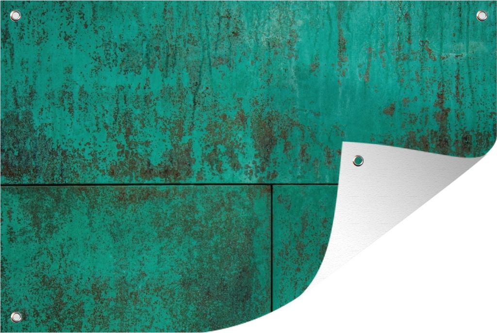 MuchoWow 90x60 cm Outdoor-Poster Gartendeko Sichtschutz Garten Poster für den Garten Grüne Patina auf kupferfarbenem Hintergrund