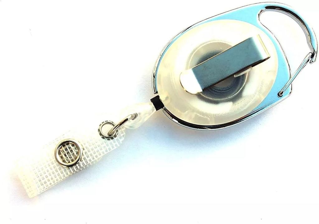 2x WEISS TRANSPARENT Ausweisjojo Schlüsselanhänger Jojo Zipper oval mit Druckknopf Lasche & Gürtelclip für Ausweishüllen Karten Hüllen Schl...