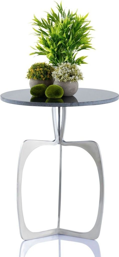 Beistelltisch Metall rund ø 45 x 56 cm Dekotisch Marmor Sohoo Gestell silber oder gold silber - Tischplatte schwarz