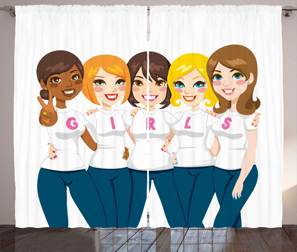 Rideau Décoratif pour Grande Fenêtre Thème Girl Power et Amies 280x225