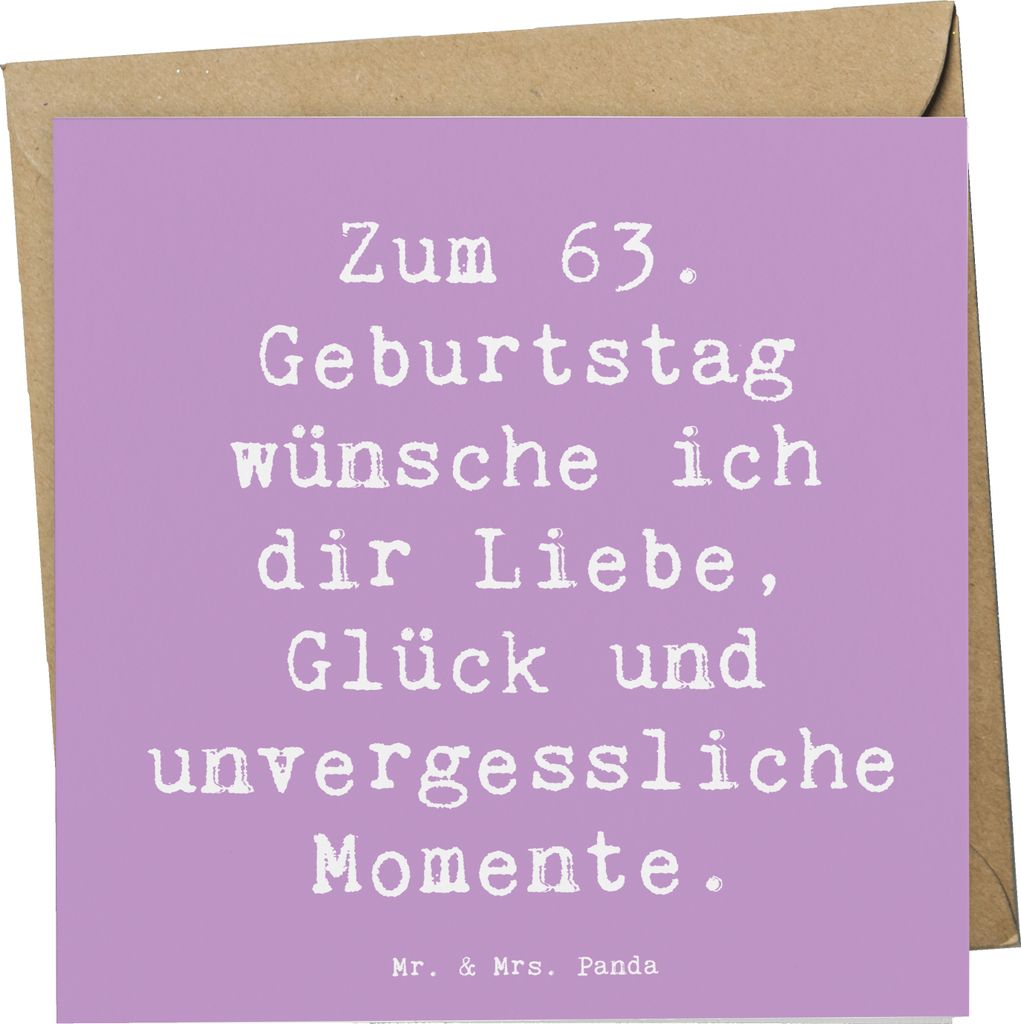 Mr. & Mrs. Panda Glückwunschkarte Spruch 63. Geburtstag Liebe Glück Momente - Lavendeltraum - Geschenk, Geburtstagsgeschenk, anlasskarte, faltkar...