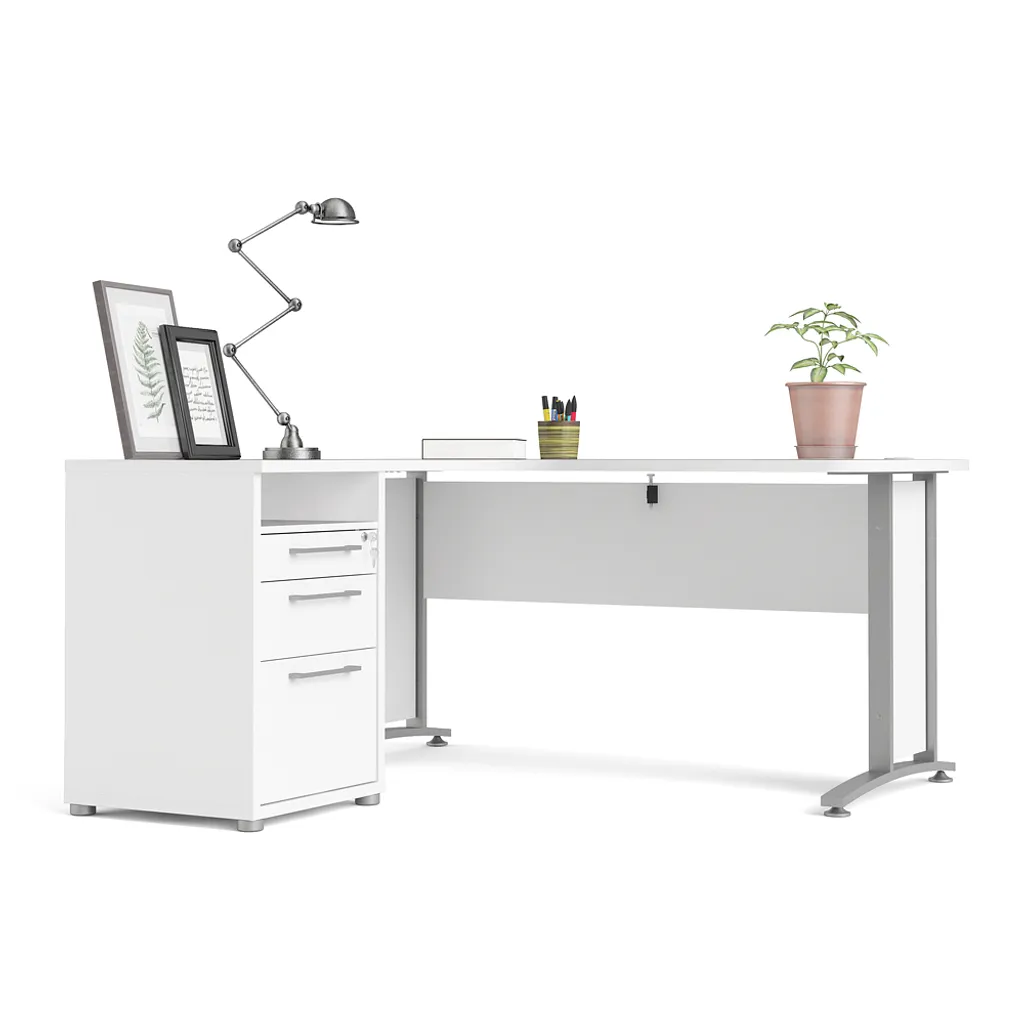 Bureau d'angle gain de place Prisme : 3 tiroirs & tablette blanc gris - 10