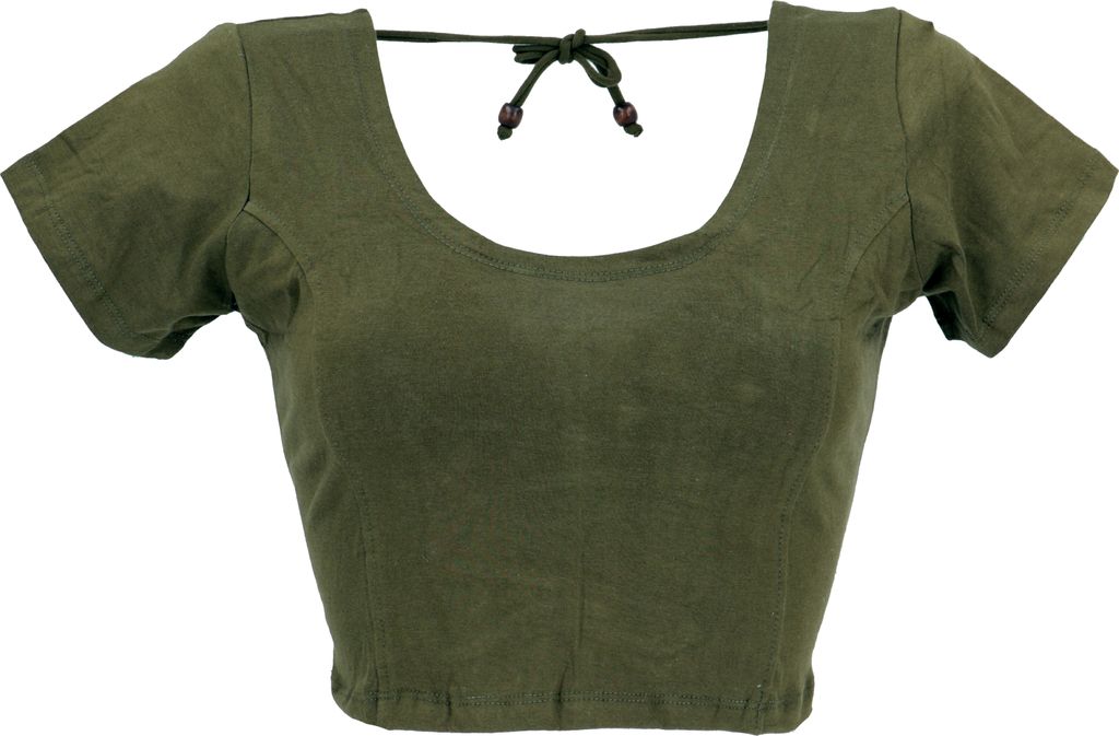 Choli Top, Kurzes Top Goa-chic - Olivgrün, Damen, Baumwolle,Elasthan, Größe: S